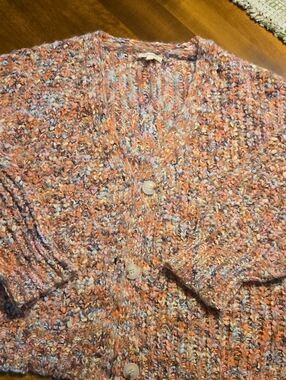 Mystree Peach-Pink Blue Cream Chunky Button Cardigan